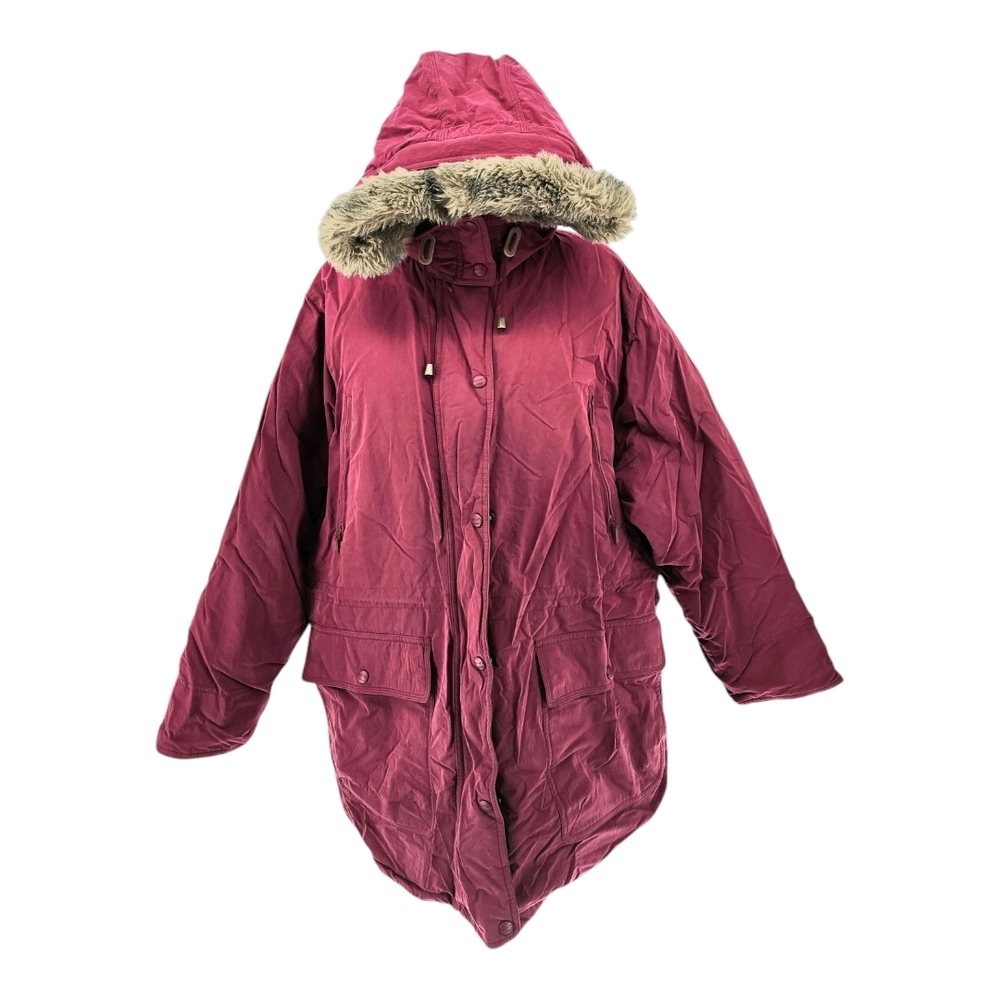L.L. Bean Women's Burgundy Hooded Winter Jacket with Faux Fur Trim